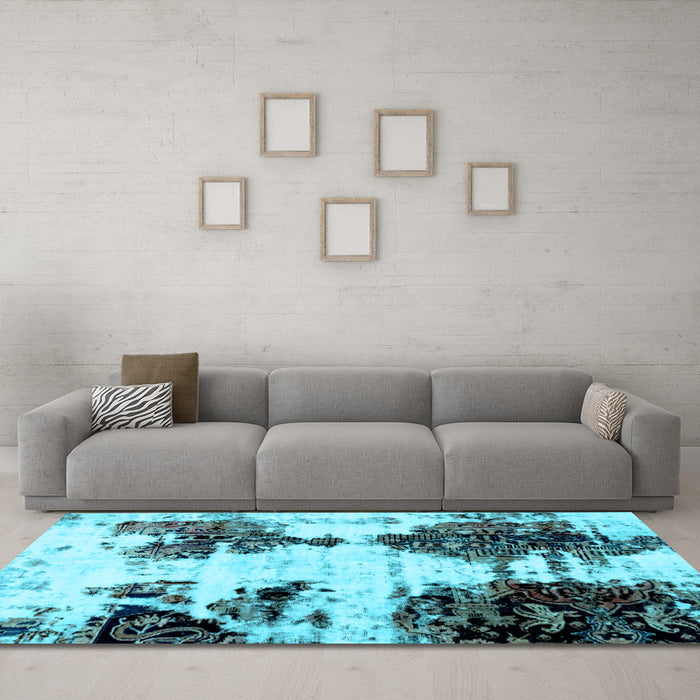 Machine Washable Abstract Light Blue Modern Rug in a Living Room, wshabs1976lblu