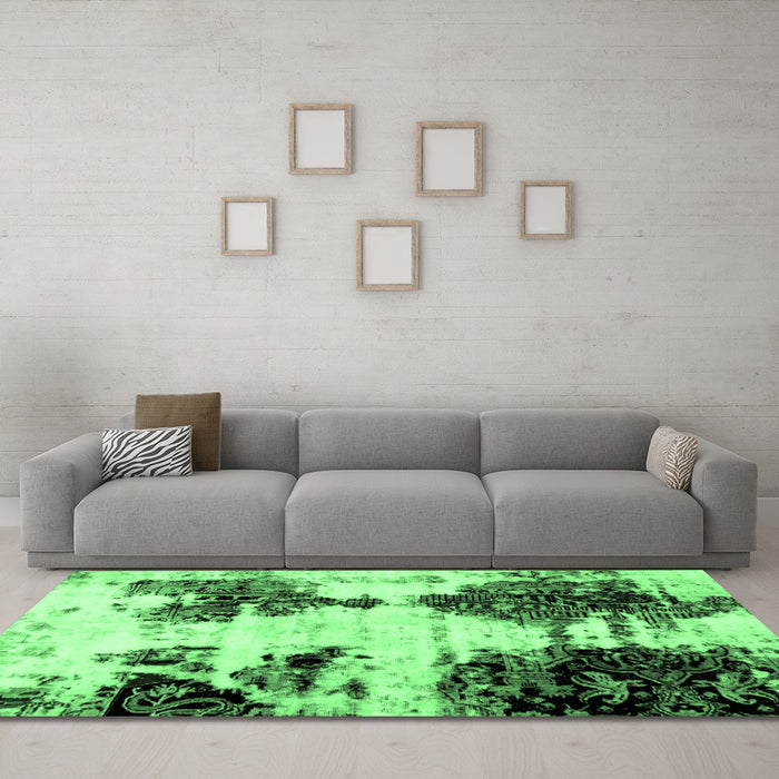 Machine Washable Abstract Emerald Green Modern Area Rugs in a Living Room,, wshabs1976emgrn