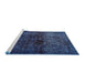 Sideview of Machine Washable Abstract Silk Blue Rug, wshabs1977