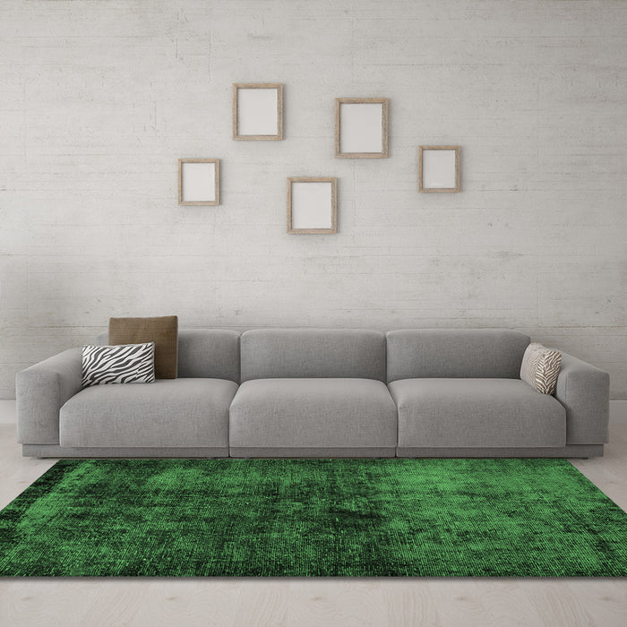 Machine Washable Persian Emerald Green Bohemian Area Rugs in a Living Room,, wshabs1977emgrn