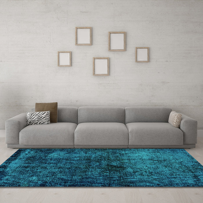 Machine Washable Persian Turquoise Bohemian Area Rugs in a Living Room,, wshabs1977turq