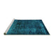 Sideview of Machine Washable Persian Turquoise Bohemian Area Rugs, wshabs1977turq