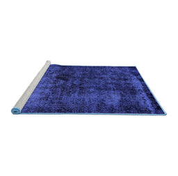 Sideview of Machine Washable Persian Blue Bohemian Rug, wshabs1977blu