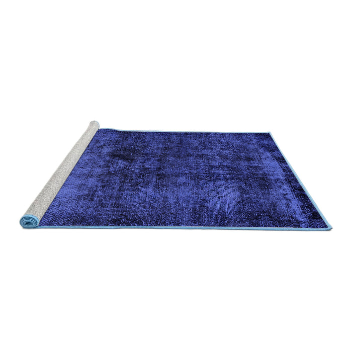 Sideview of Machine Washable Persian Blue Bohemian Rug, wshabs1977blu