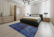 Machine Washable Abstract Silk Blue Rug in a Bedroom, wshabs1977
