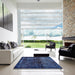 Square Abstract Blue Persian Rug in a Living Room, abs1977