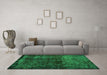 Machine Washable Persian Green Bohemian Area Rugs in a Living Room,, wshabs1977grn