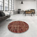 Round Machine Washable Abstract Saffron Red Rug in a Office, wshabs1978