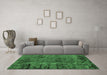 Machine Washable Abstract Emerald Green Modern Area Rugs in a Living Room,, wshabs1978emgrn