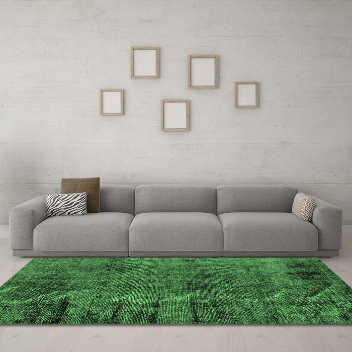 Machine Washable Abstract Emerald Green Modern Area Rugs in a Living Room,, wshabs1978emgrn