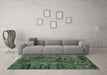 Machine Washable Abstract Turquoise Modern Area Rugs in a Living Room,, wshabs1978turq