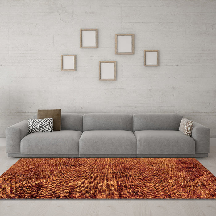 Machine Washable Abstract Orange Modern Area Rugs in a Living Room, wshabs1978org