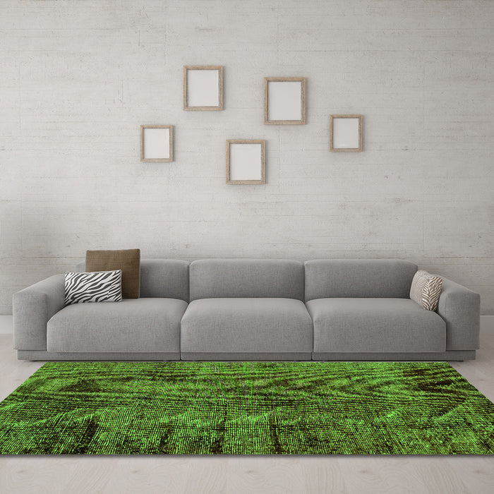 Machine Washable Abstract Green Modern Area Rugs in a Living Room,, wshabs1978grn