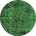 Round Abstract Emerald Green Modern Rug, abs1978emgrn