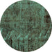 Round Machine Washable Abstract Turquoise Modern Area Rugs, wshabs1978turq