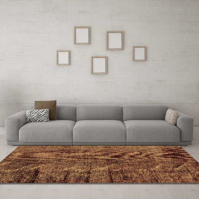 Machine Washable Abstract Brown Modern Rug in a Living Room,, wshabs1978brn