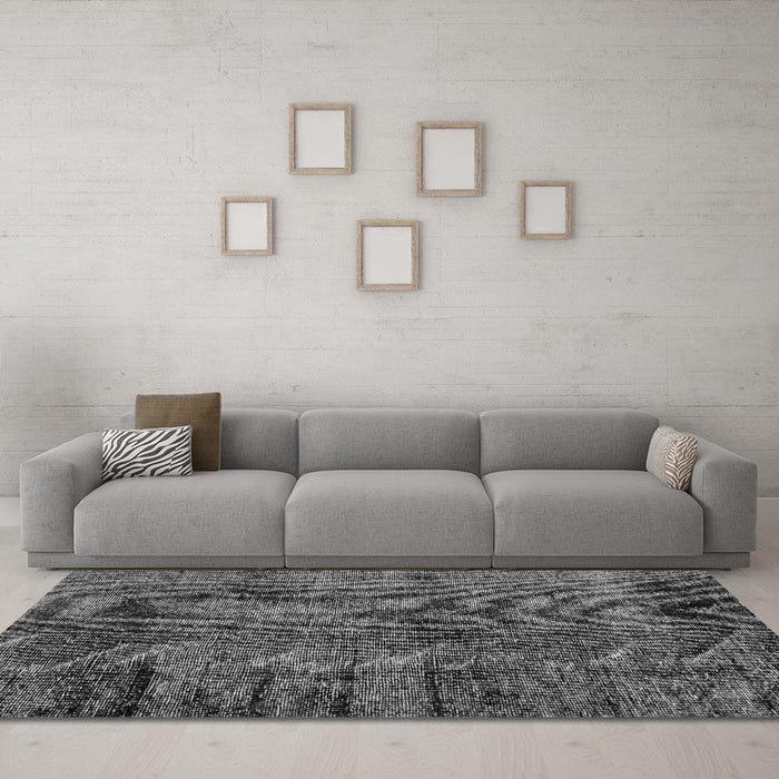 Machine Washable Abstract Gray Modern Rug in a Living Room,, wshabs1978gry