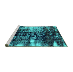 Sideview of Machine Washable Abstract Turquoise Modern Area Rugs, wshabs1979turq