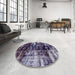 Round Machine Washable Abstract Plum Purple Rug in a Office, wshabs1979