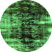 Round Machine Washable Abstract Green Modern Area Rugs, wshabs1979grn