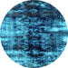 Round Machine Washable Abstract Light Blue Modern Rug, wshabs1979lblu