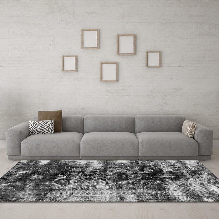 Machine Washable Abstract Gray Modern Rug in a Living Room,, wshabs1979gry