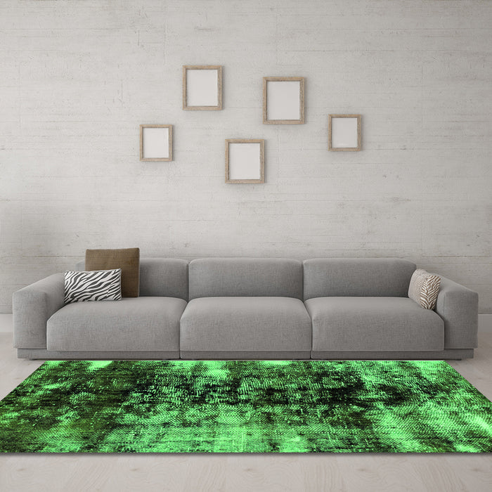 Machine Washable Abstract Green Modern Area Rugs in a Living Room,, wshabs1979grn