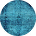 Round Abstract Light Blue Modern Rug, abs1980lblu