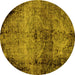 Round Machine Washable Abstract Yellow Modern Rug, wshabs1980yw