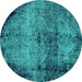 Round Machine Washable Abstract Turquoise Modern Area Rugs, wshabs1980turq