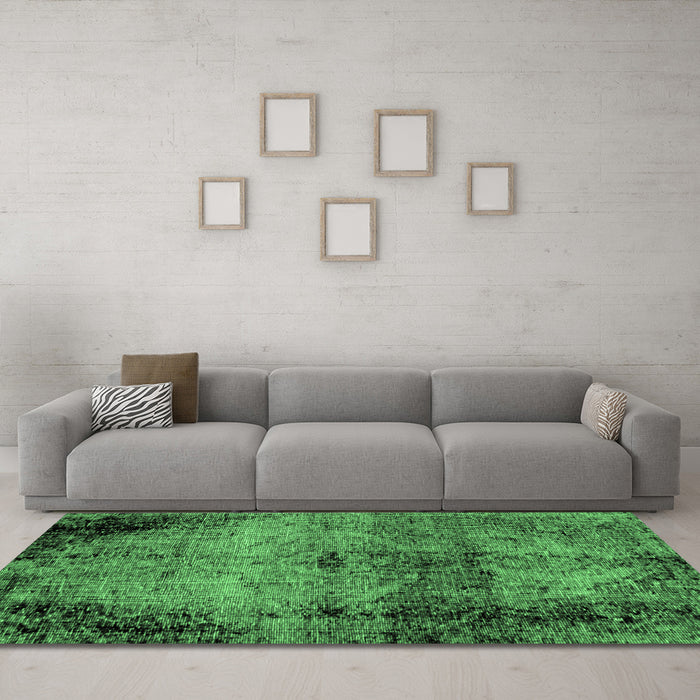Machine Washable Abstract Emerald Green Modern Area Rugs in a Living Room,, wshabs1980emgrn