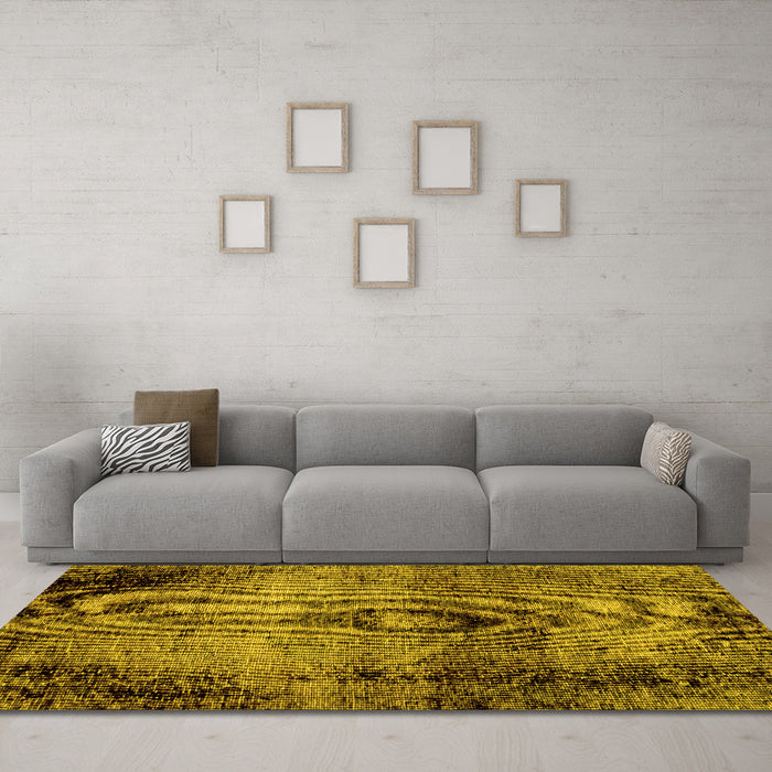 Machine Washable Abstract Yellow Modern Rug in a Living Room, wshabs1980yw