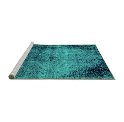 Sideview of Machine Washable Abstract Turquoise Modern Area Rugs, wshabs1980turq