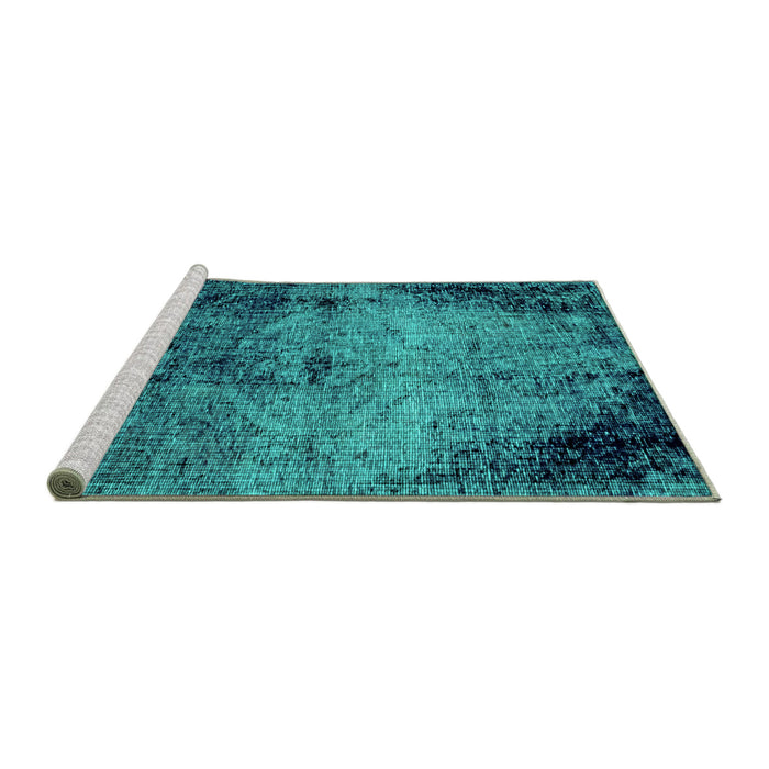 Sideview of Machine Washable Abstract Turquoise Modern Area Rugs, wshabs1980turq