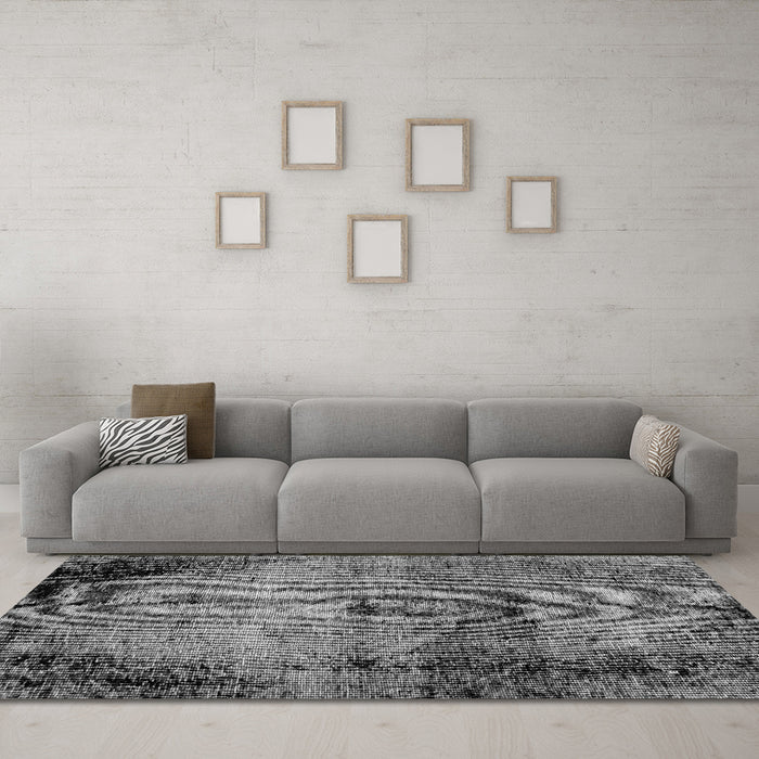 Machine Washable Abstract Gray Modern Rug in a Living Room,, wshabs1980gry