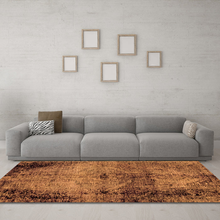 Machine Washable Abstract Orange Modern Area Rugs in a Living Room, wshabs1980org