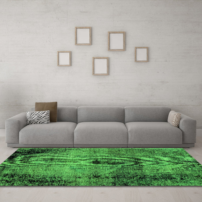 Machine Washable Abstract Green Modern Area Rugs in a Living Room,, wshabs1980grn
