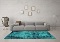 Machine Washable Abstract Turquoise Modern Rug, wshabs1980turq