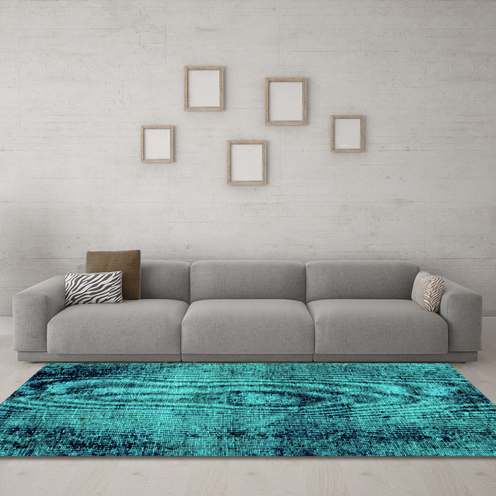 Machine Washable Abstract Turquoise Modern Area Rugs in a Living Room,, wshabs1980turq