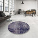 Round Machine Washable Abstract Plum Purple Rug in a Office, wshabs1980