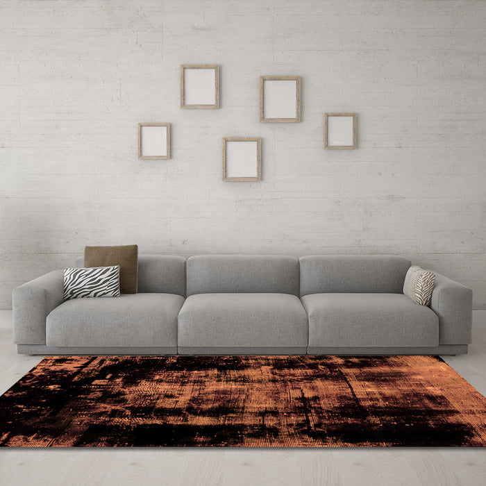 Machine Washable Abstract Orange Modern Area Rugs in a Living Room, wshabs1981org