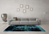 Machine Washable Abstract Turquoise Modern Rug, wshabs1981turq