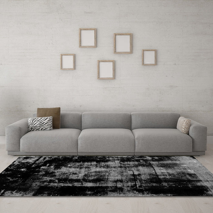 Machine Washable Abstract Gray Modern Rug in a Living Room,, wshabs1981gry