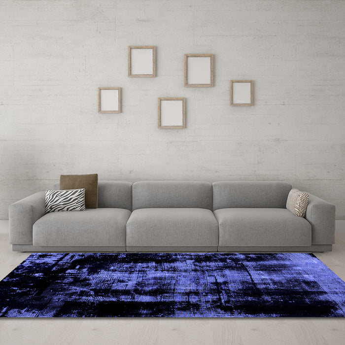 Machine Washable Abstract Blue Modern Rug in a Living Room, wshabs1981blu