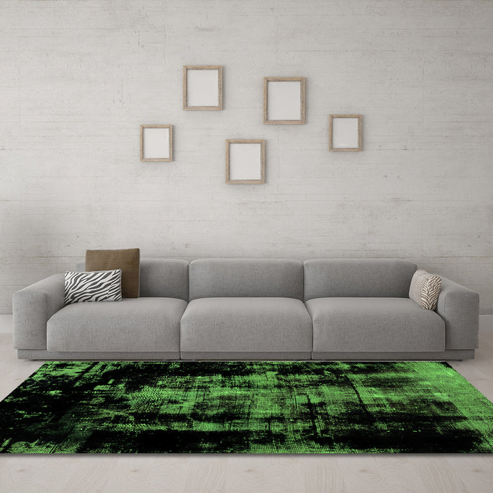 Machine Washable Abstract Green Modern Area Rugs in a Living Room,, wshabs1981grn