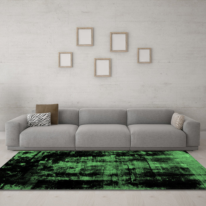 Machine Washable Abstract Emerald Green Modern Area Rugs in a Living Room,, wshabs1981emgrn