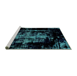Sideview of Machine Washable Abstract Turquoise Modern Area Rugs, wshabs1981turq