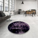 Round Machine Washable Abstract Black Rug in a Office, wshabs1981