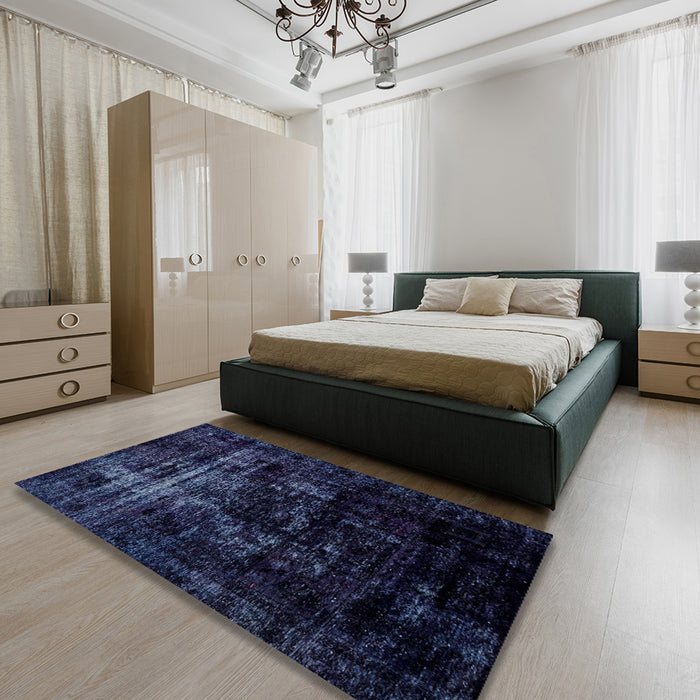 Abstract Blue Modern Rug in a Bedroom, abs1982