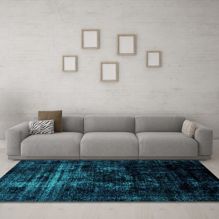 Machine Washable Abstract Turquoise Modern Area Rugs in a Living Room,, wshabs1982turq